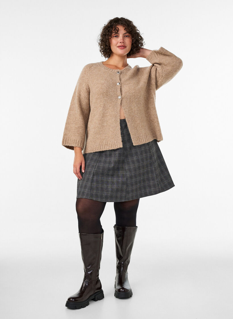 Wool blend cardigan with 3/4 sleeves, Beige, Model