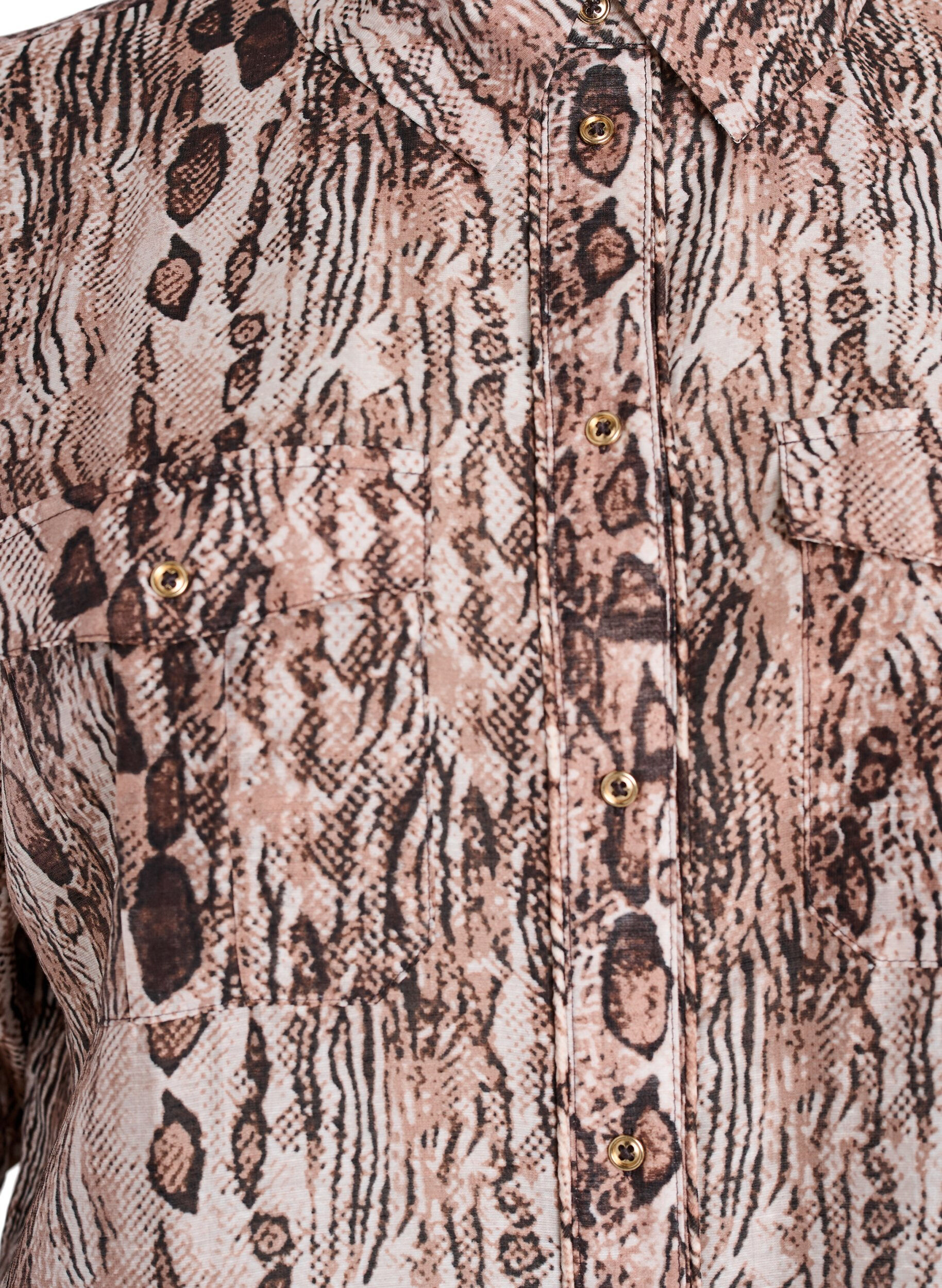 Zizzifashion Loose shirt with animal print and chest pockets, Brown, Packshot image number 2