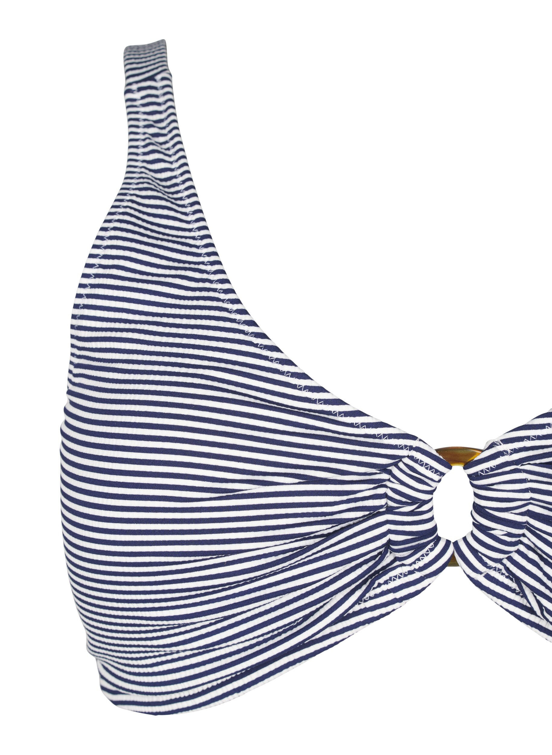 Zizzifashion Bikini top with striped texture and ring detail, Blue, Packshot image number 2
