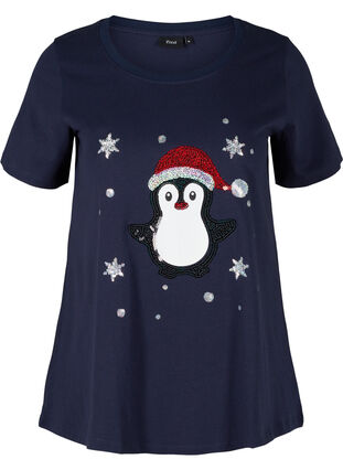 Christmas t-shirt in cotton, Night Sky Pingvin, Packshot image number 0