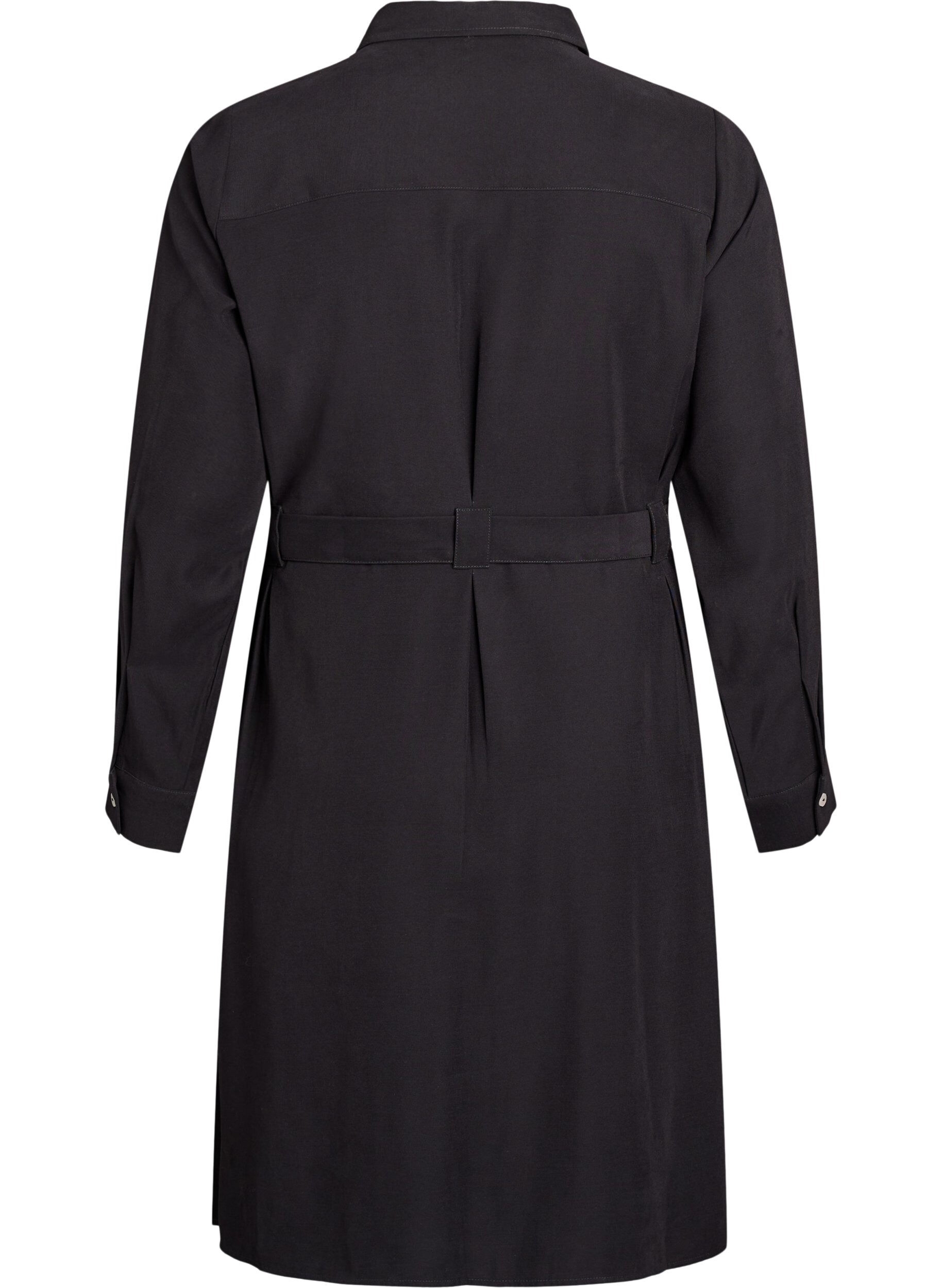 Zizzifashion Shirt dress with tie belt and long sleeves, Black, Packshot image number 1