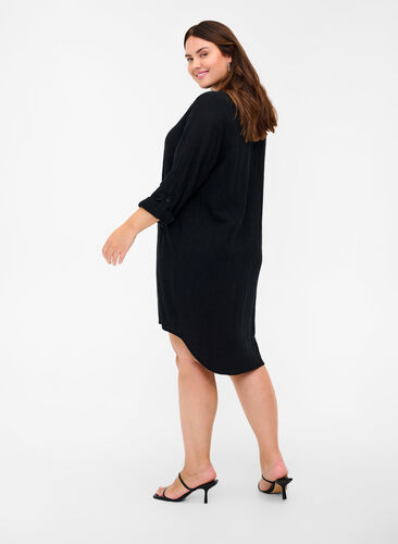 Cotton tunic with a v-neck, Black, Model image number 1