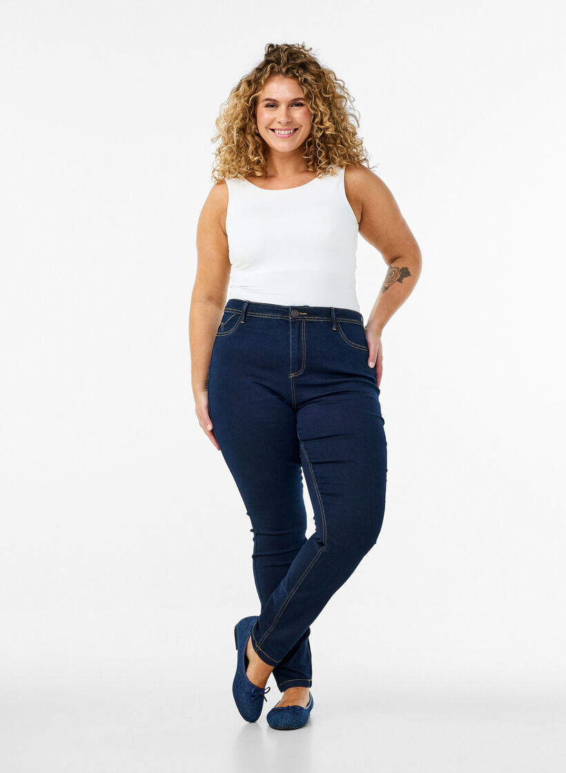 Super slim Amy jeans with high waist, Blue, Model image number 0