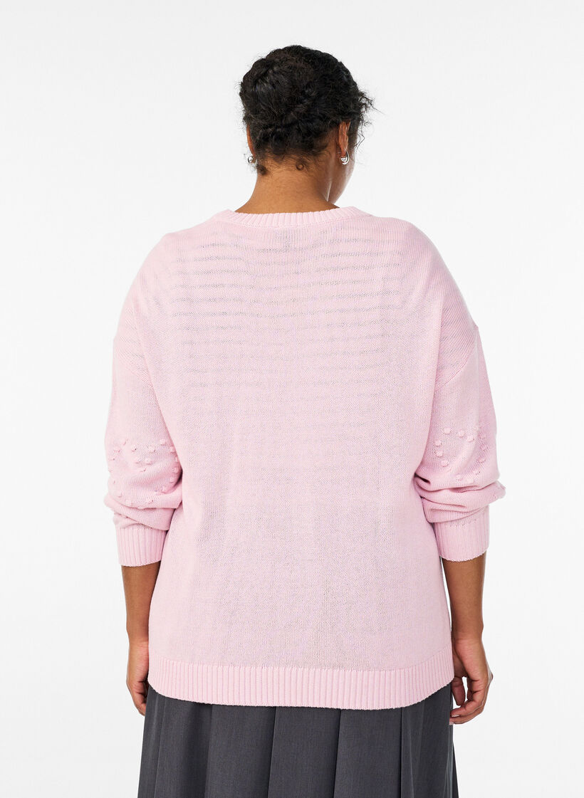 Loose knit blouse with heart pattern, Pink, Model image number 2