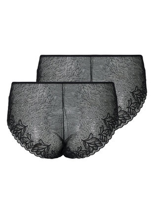 2-pack high waisted panties with lace, Black/Black, Packshot image number 1
