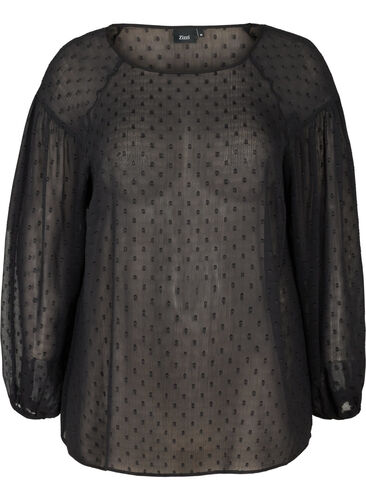 Long-sleeved, dotted mesh blouse, Black, Packshot image number 0