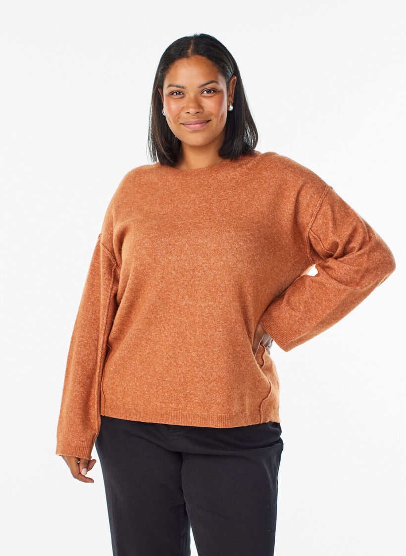 Loose knit sweater with prominent seams, Orange, Model image number 0