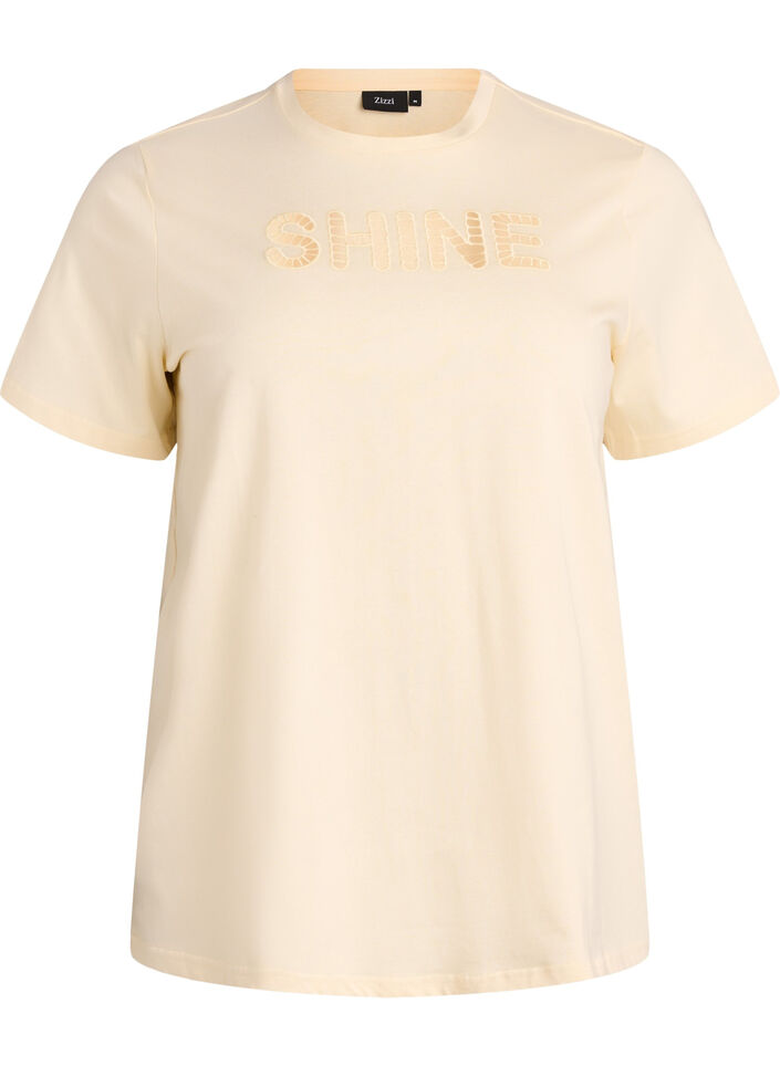 Cotton T-shirt with embroidered text, Yellow, Packshot image number 0
