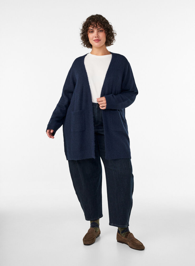 Long cardigan with pockets, Blue, Model image number 1