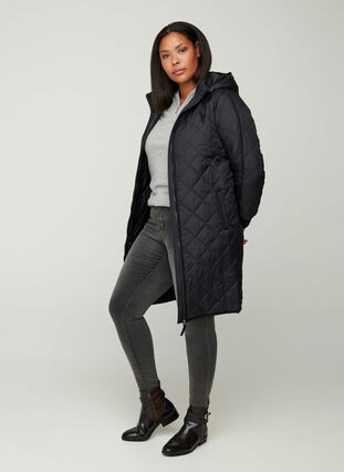 Quilted jacket with hood, Black, Model image number 3