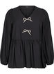 Blouse with pearl bows and long sleeves, Black, Packshot image number 0