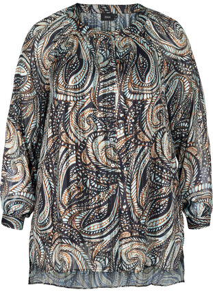 Long, paisley printed shirt with lurex, Black Paisley, Packshot image number 0
