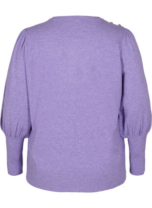 Knitted ribbed sweater with balloon sleeves, Paisley Purple Mel, Packshot image number 1