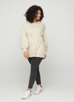 Melange knit hoodie with pocket, Pumice Stone Mel., Model image number 2