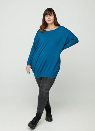 Knitted jumper with round neckline, Petrol, Model image number 2