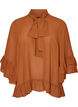 Blouse with ribbon tie and ruffle details, Brown, Packshot image number 0