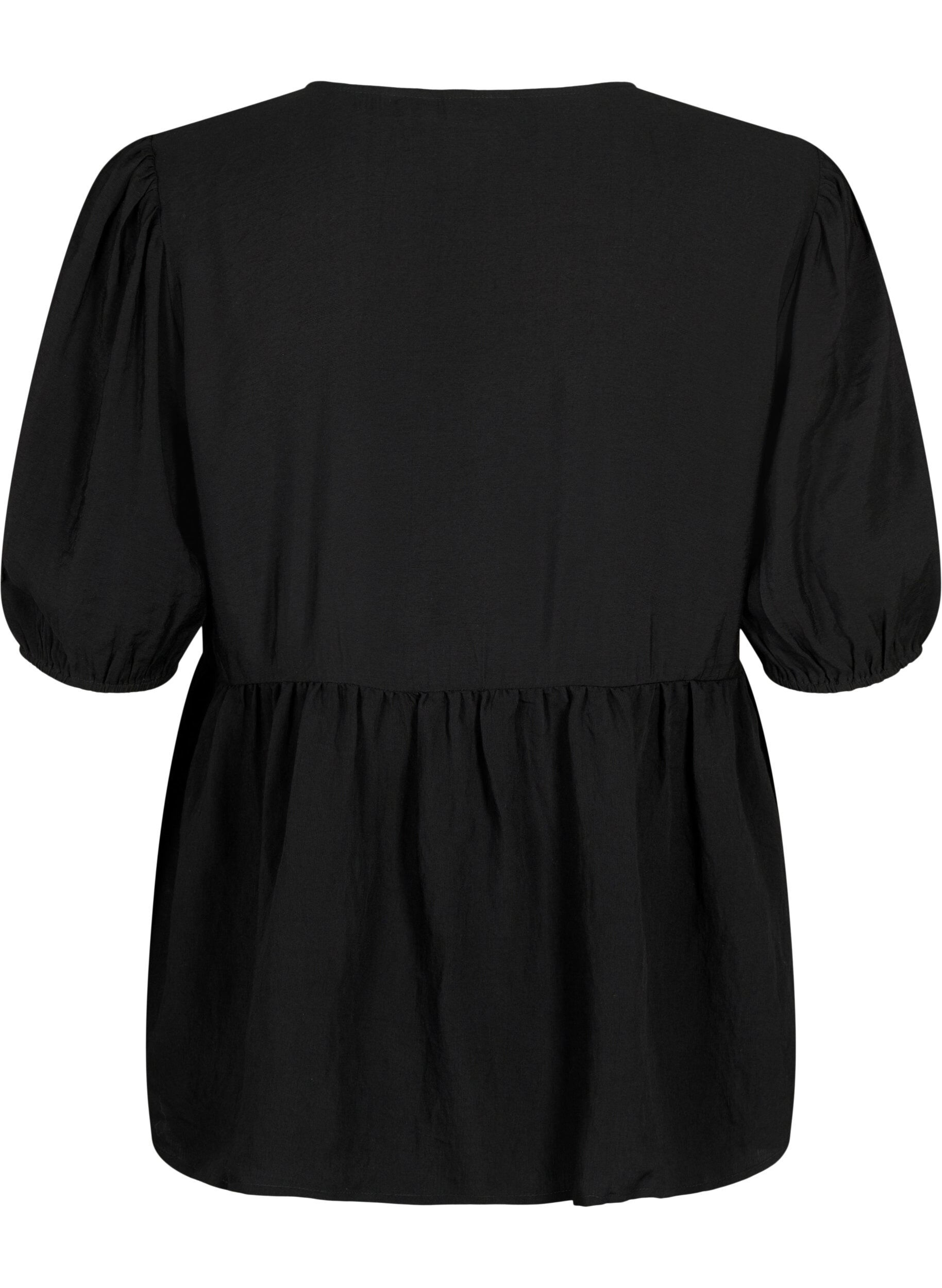 Zizzifashion Viscose blouse with embroidery anglaise, Black, Packshot image number 1