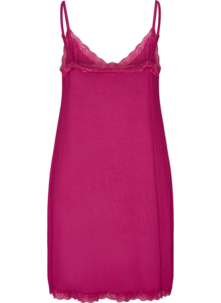 Viscose nightgown with lace and slits, Red, Packshot image number 1