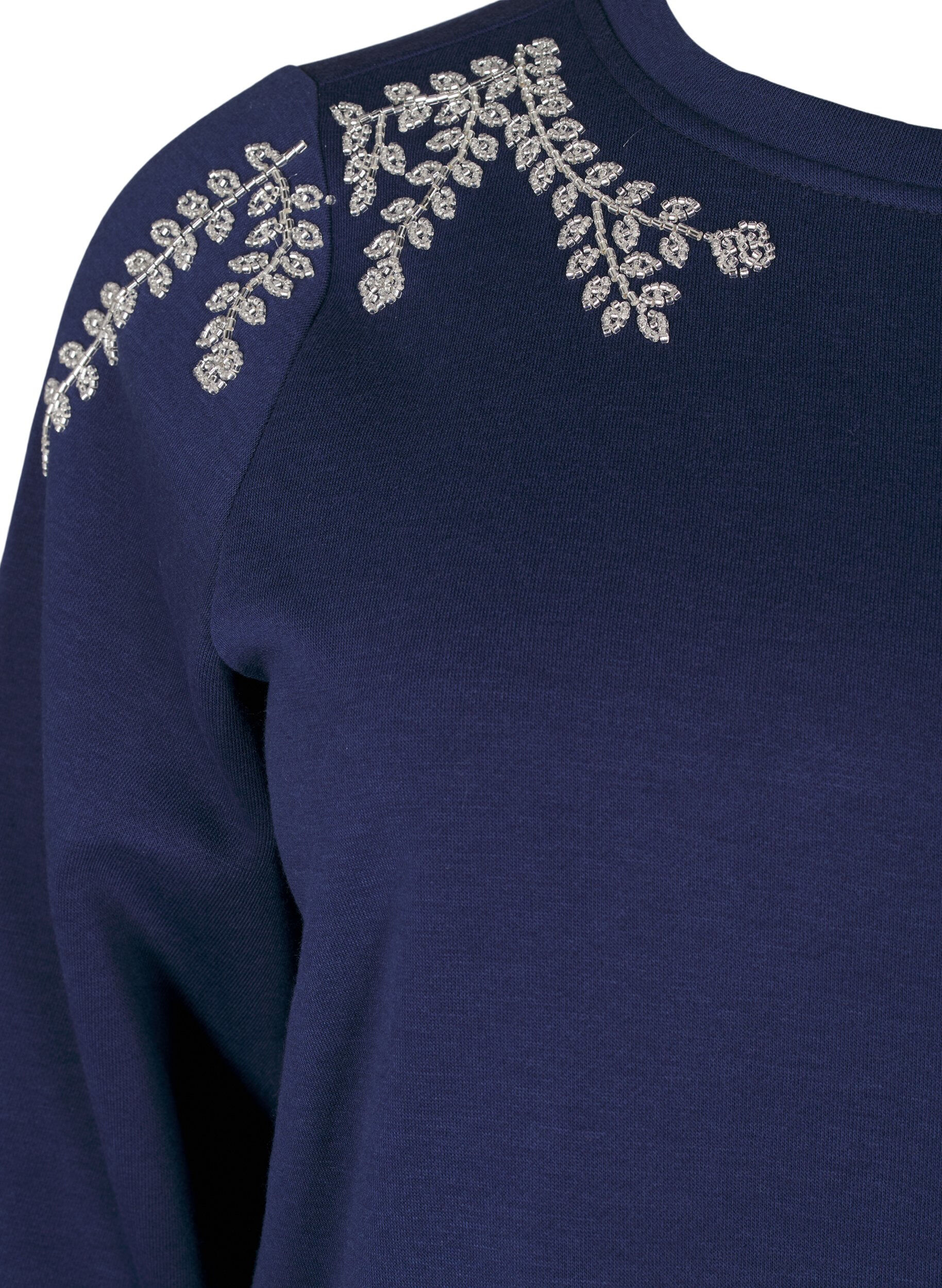 Zizzifashion Short sweatshirt with pearl details, Blue, Packshot image number 2