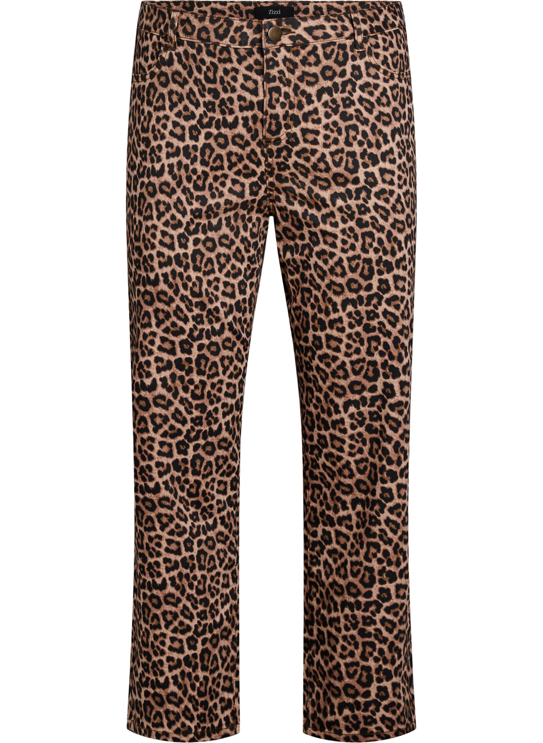 Zizzifashion Leopard jeans with regular waist, Brown, Packshot image number 0
