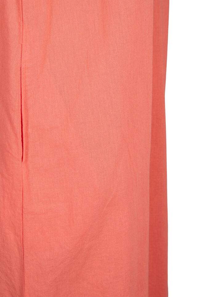 Sleeveless cotton blend dress with linen, Living Coral, Packshot image number 3