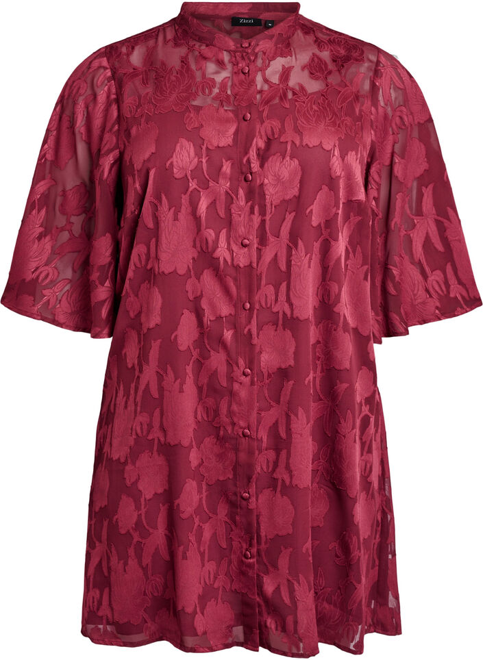 Short A-line dress with a floral print, Dark Bordeaux, Packshot image number 0