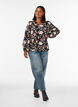 Floral blouse in linen and viscose with long sleeves, Black, Model image number 1