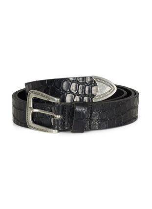Leather belt with texture, Black, Packshot image number 0