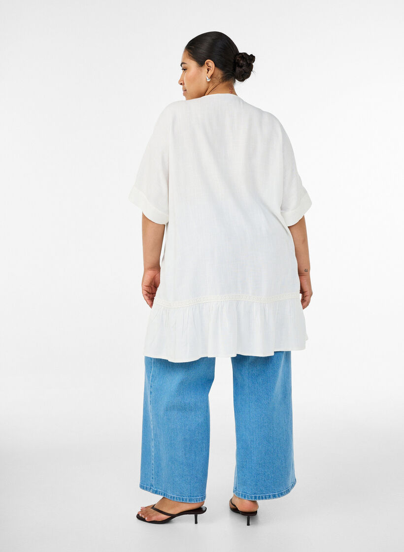 Viscose tunic with buttons and frill hem, Vanilla, Model image number 2