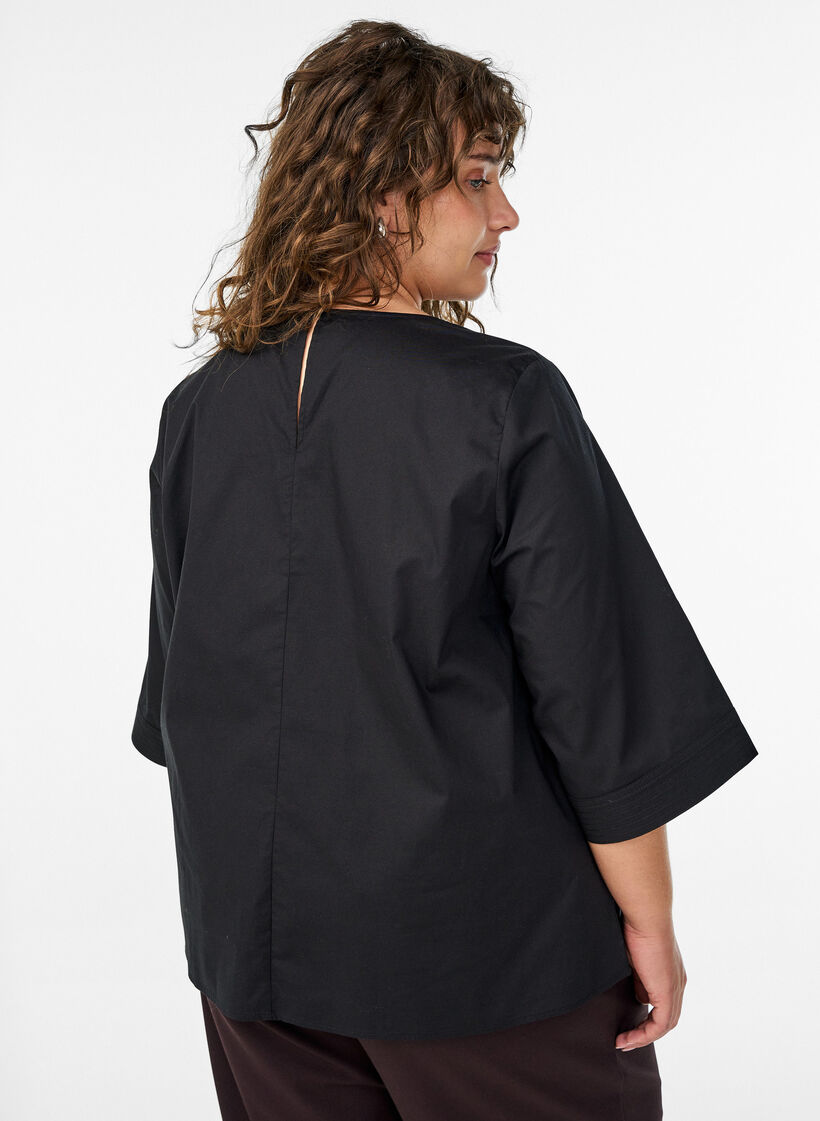 Blouse with stitching details and 3/4 sleeves, Black, Model image number 2