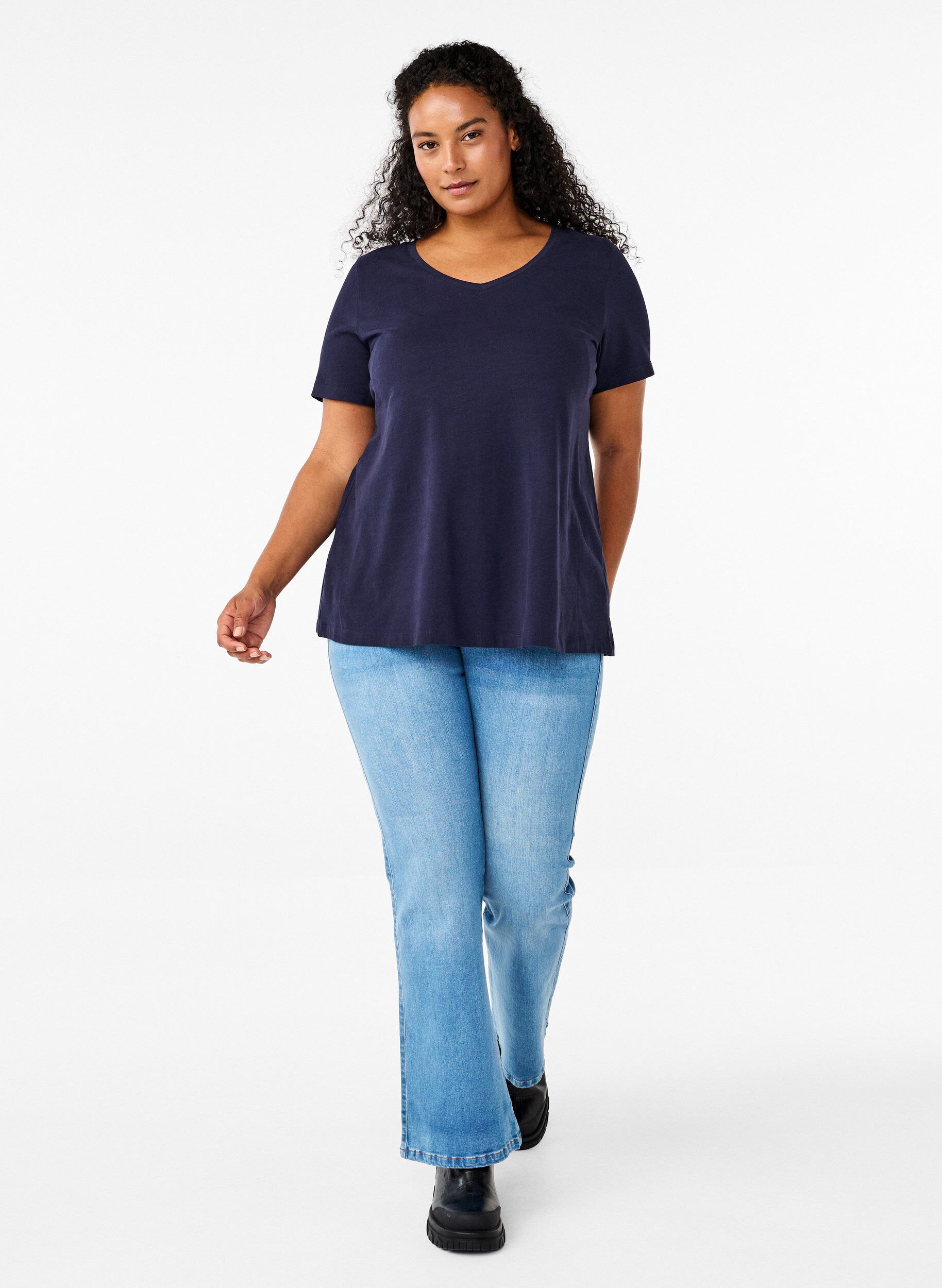 ZizzifashionBasic plain cotton t-shirt, Blue, Model image number 1