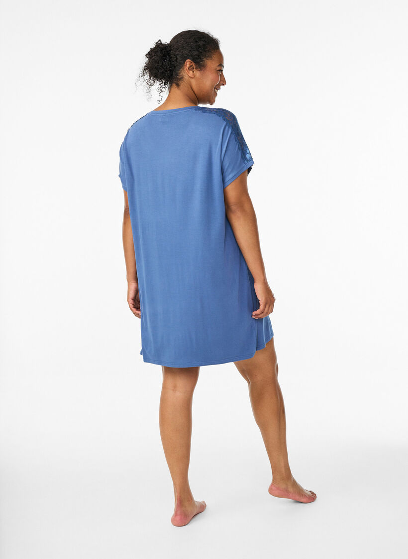 Viscose nightgown with lace details, Blue, Model image number 2
