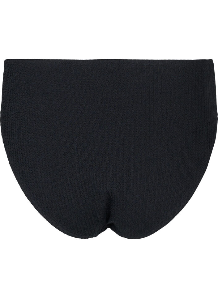 High-waisted crepe texture bikini bottom, Black, Packshot image number 1