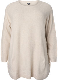 Knitted melange pullover with pearl buttons on the sides	