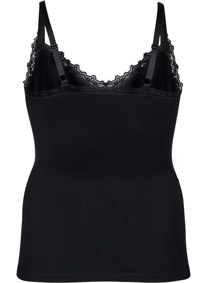 Seamless top with lace trim, Black, Packshot image number 1