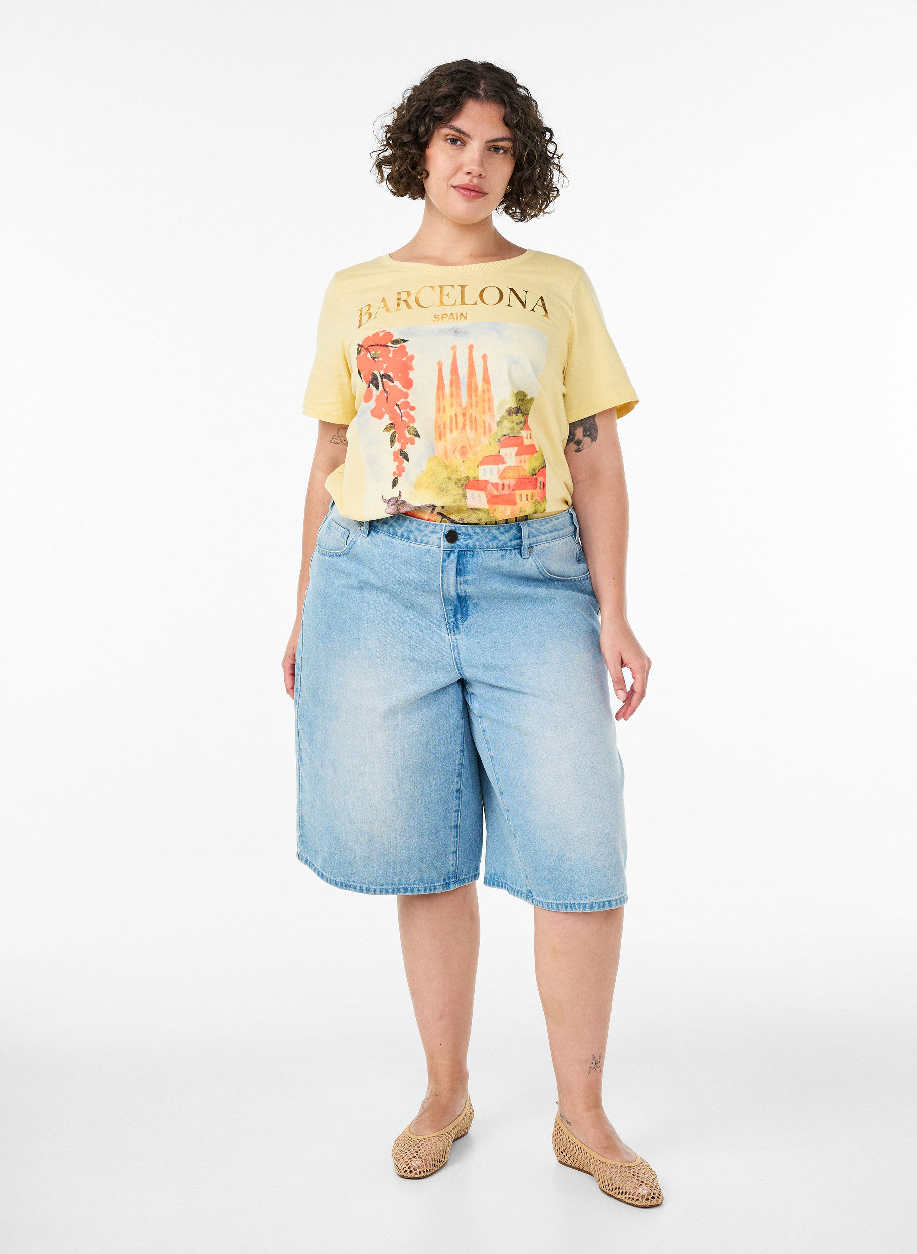 Zizzifashion Cotton T-shirt with print, Yellow, Model image number 1