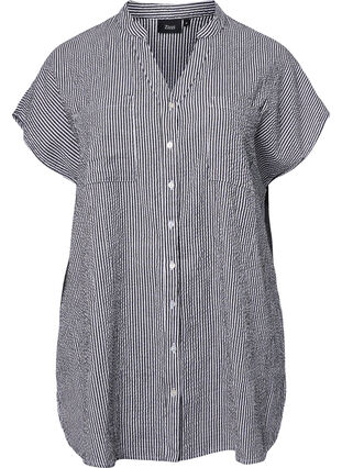 Short-sleeved cotton shirt with stripes, Black Stripe, Packshot image number 0