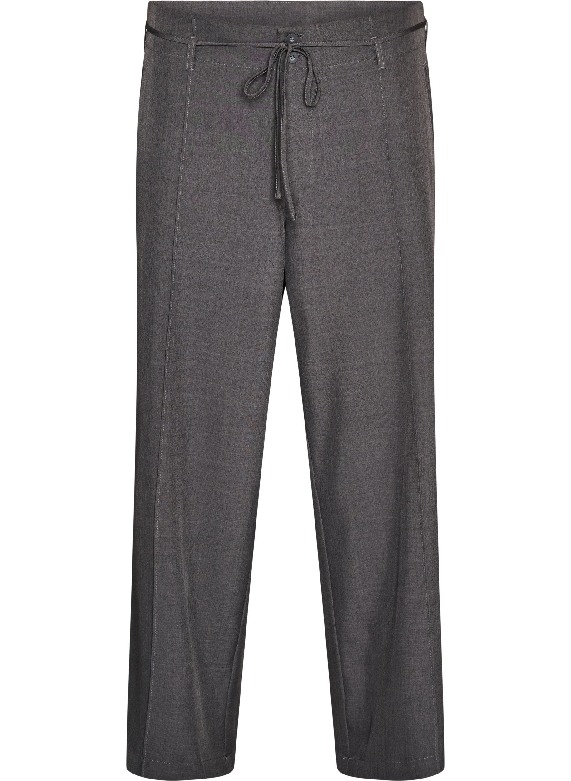 Zizzifashion Tailored trousers with creases and a tie-belt, Dark Grey, Packshot image number 0
