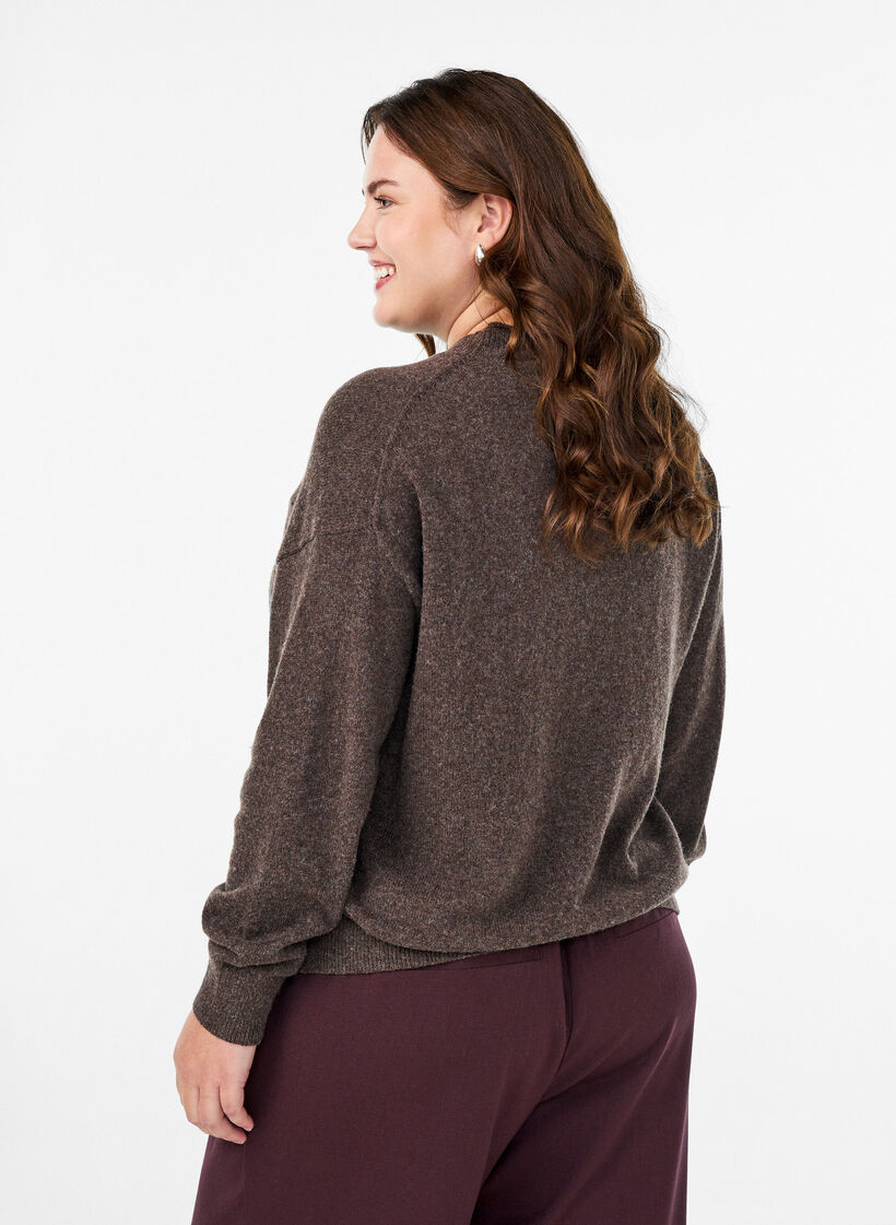 Knitted blouse with organic cotton and merino wool, Brown, Model image number 2
