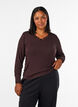 Viscose blouse with lace trim and V-neck, Brown, Model image number 0