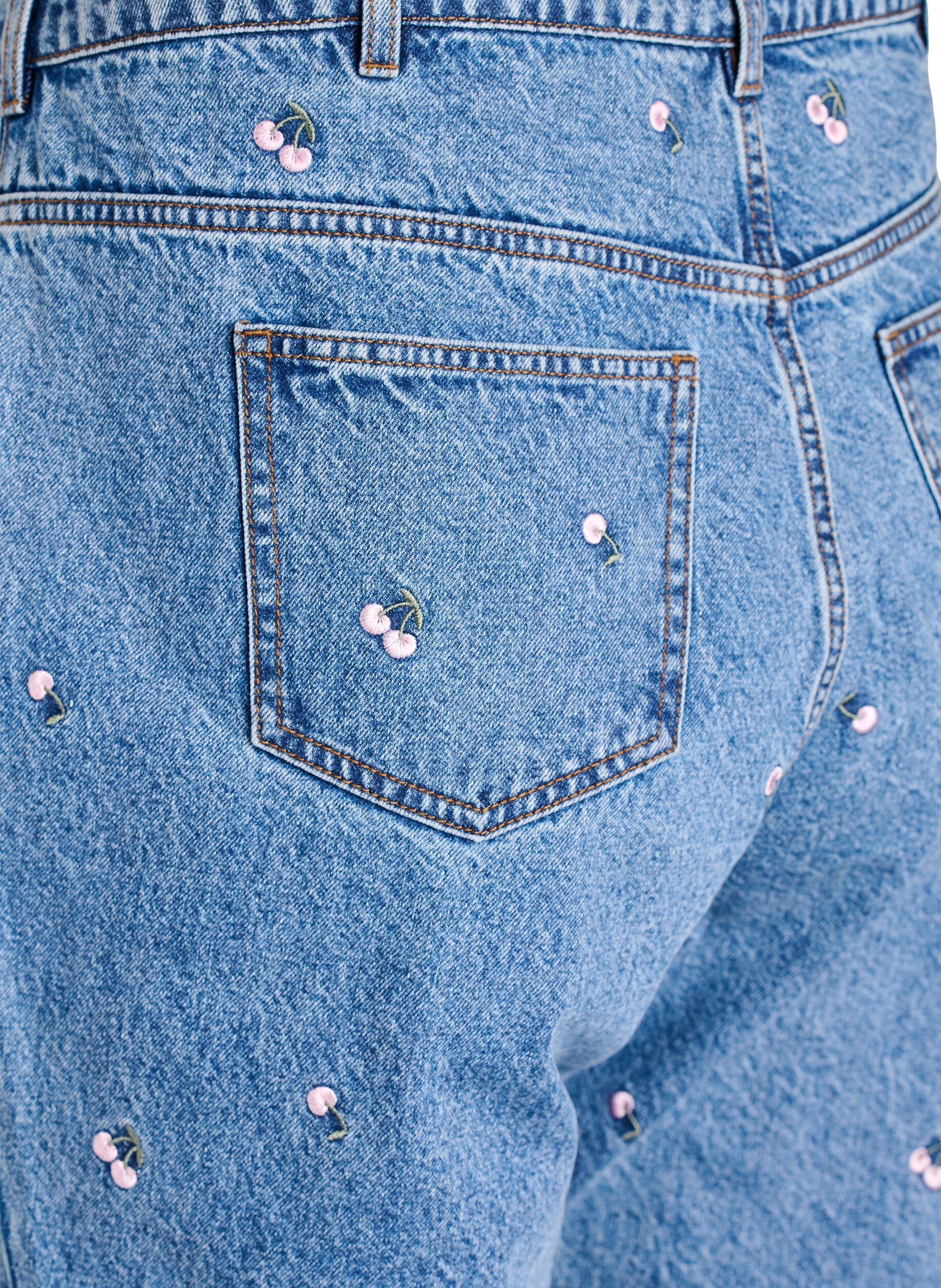 Zizzifashion High-waisted Gemma jeans with embroidered details, Blue, Packshot image number 3