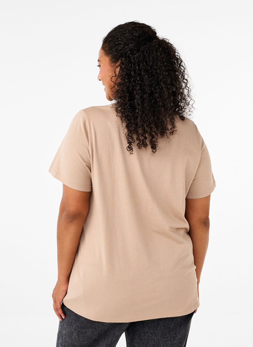 Cotton T-shirt with print, S. Mink w. Flower, Model image number 1