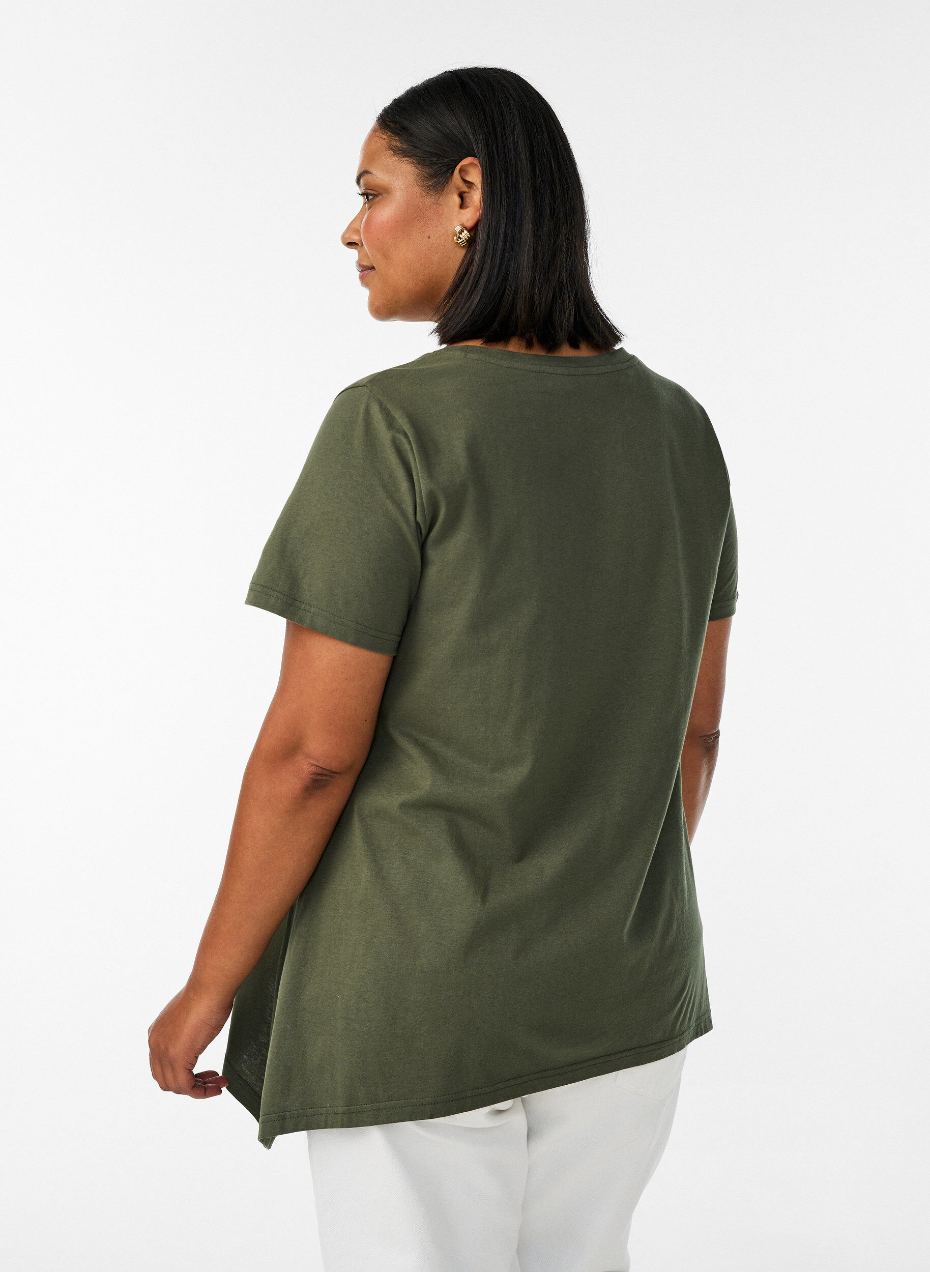 Zizzifashion T-shirt with a round neck and A-line shape, Green, Model image number 2