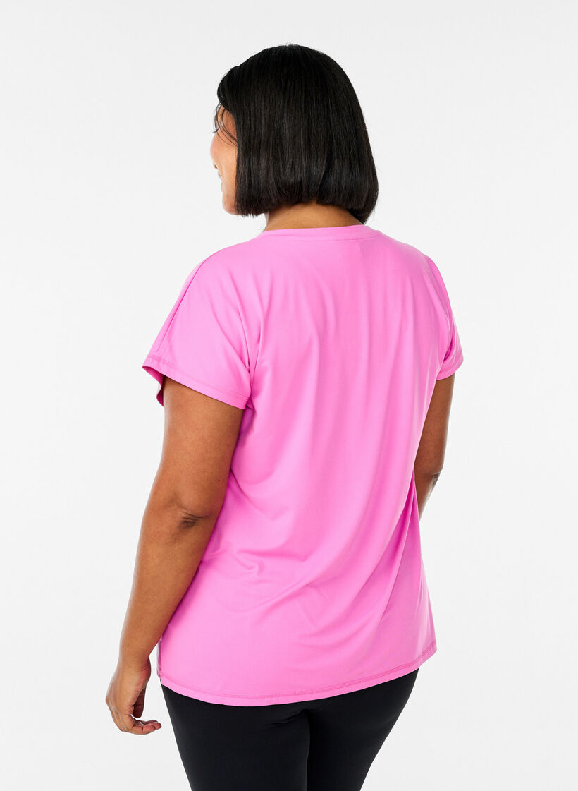 Loose training t-shirt with v-neck, Pink, Model image number 1
