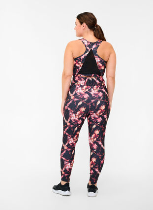 Cropped sports tights with print, Soft Bloom, Model image number 1