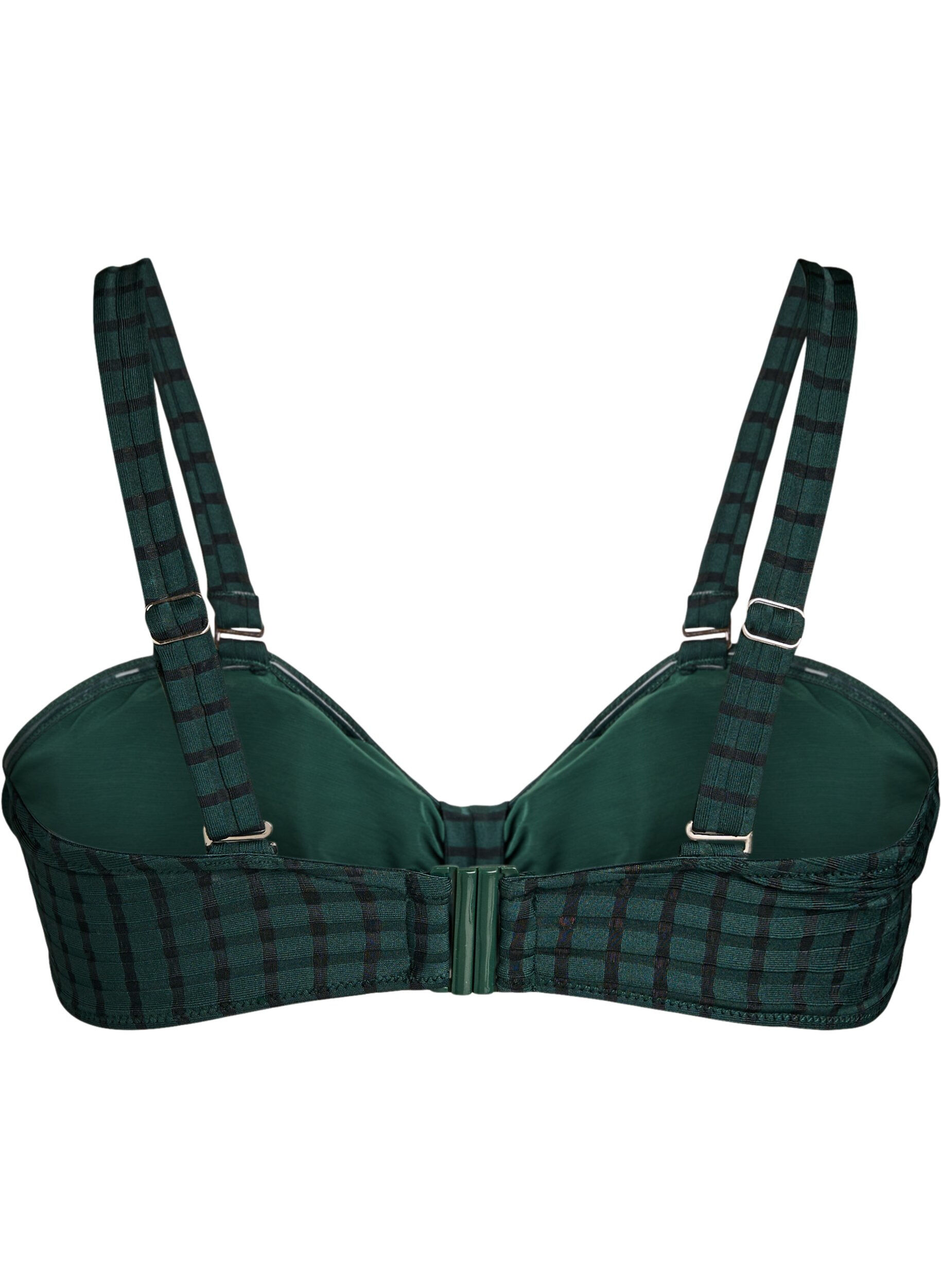 Zizzifashion Checked bikini top with removable straps, Green, Packshot image number 1
