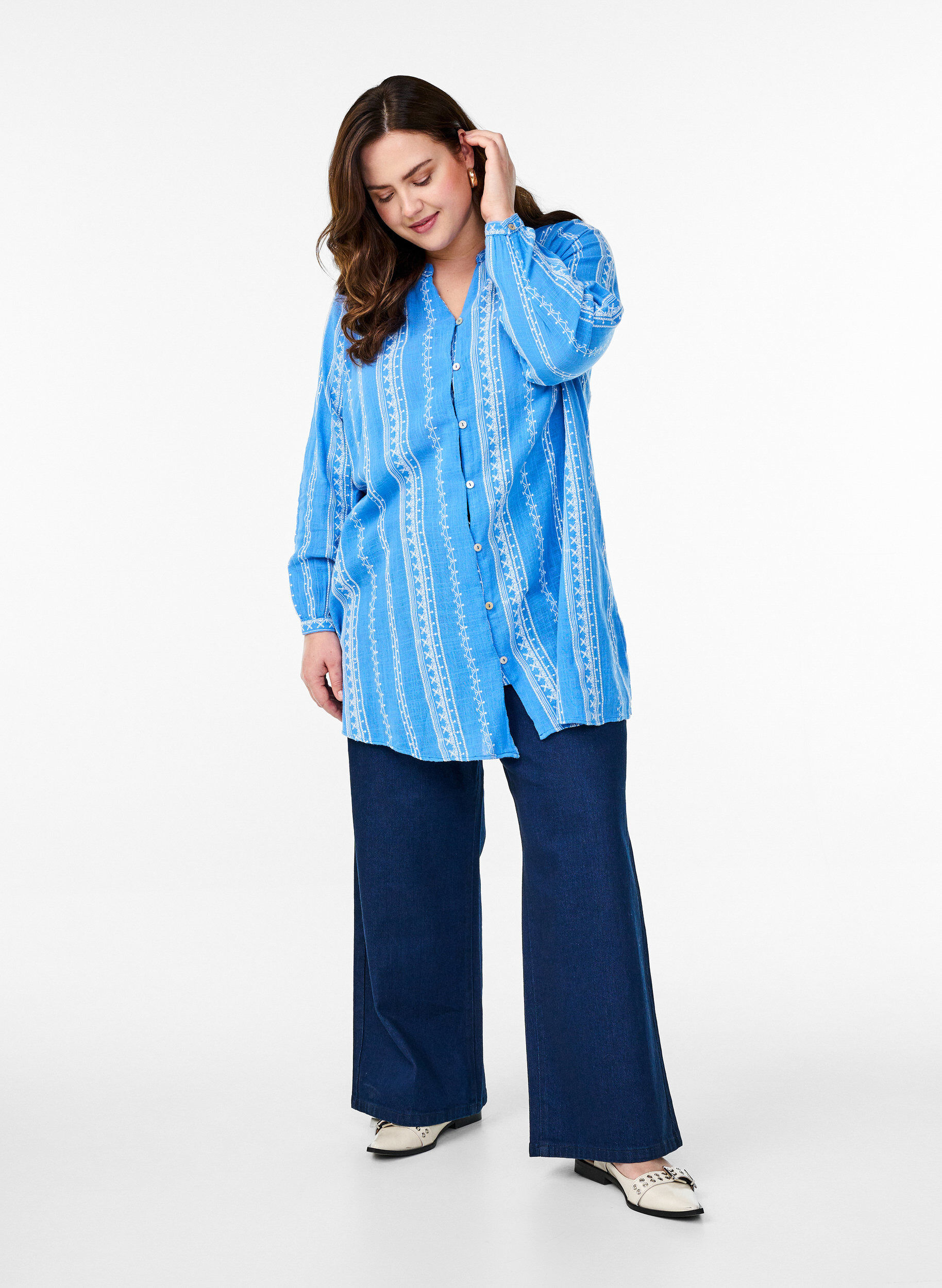 Zizzifashion Tunic with embroidered pattern, Blue, Model image number 1