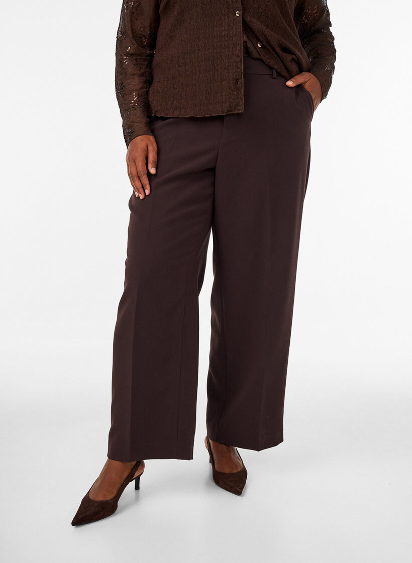 Tailored trousers with wide legs and high waist, Brown, Model image number 2
