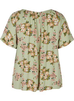 Short-sleeved viscose blouse with floral print, Light Green April, Packshot image number 1
