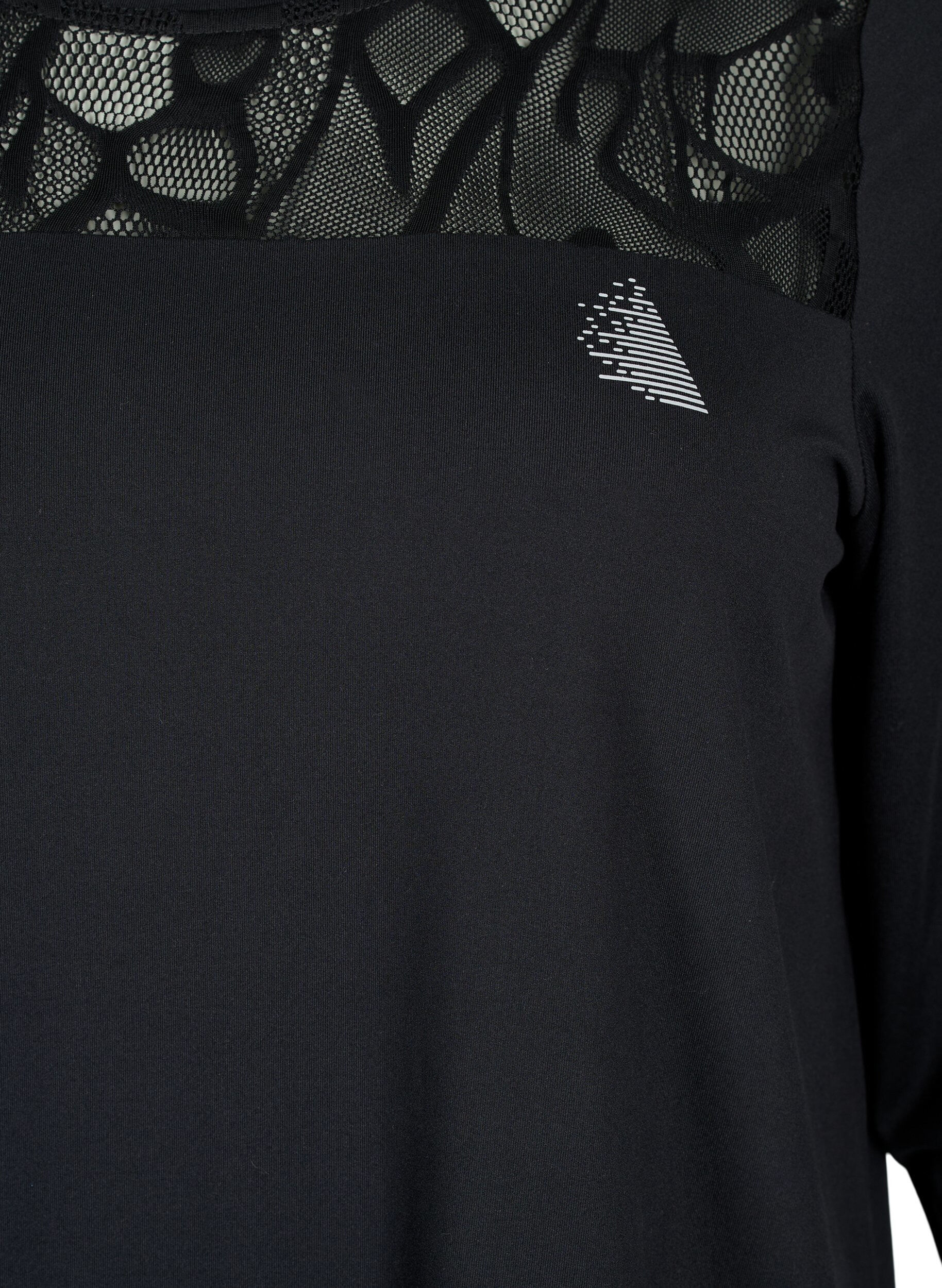 Zizzifashion Workout t-shirt with 3/4 sleeves and patterned mesh, Black, Packshot image number 2